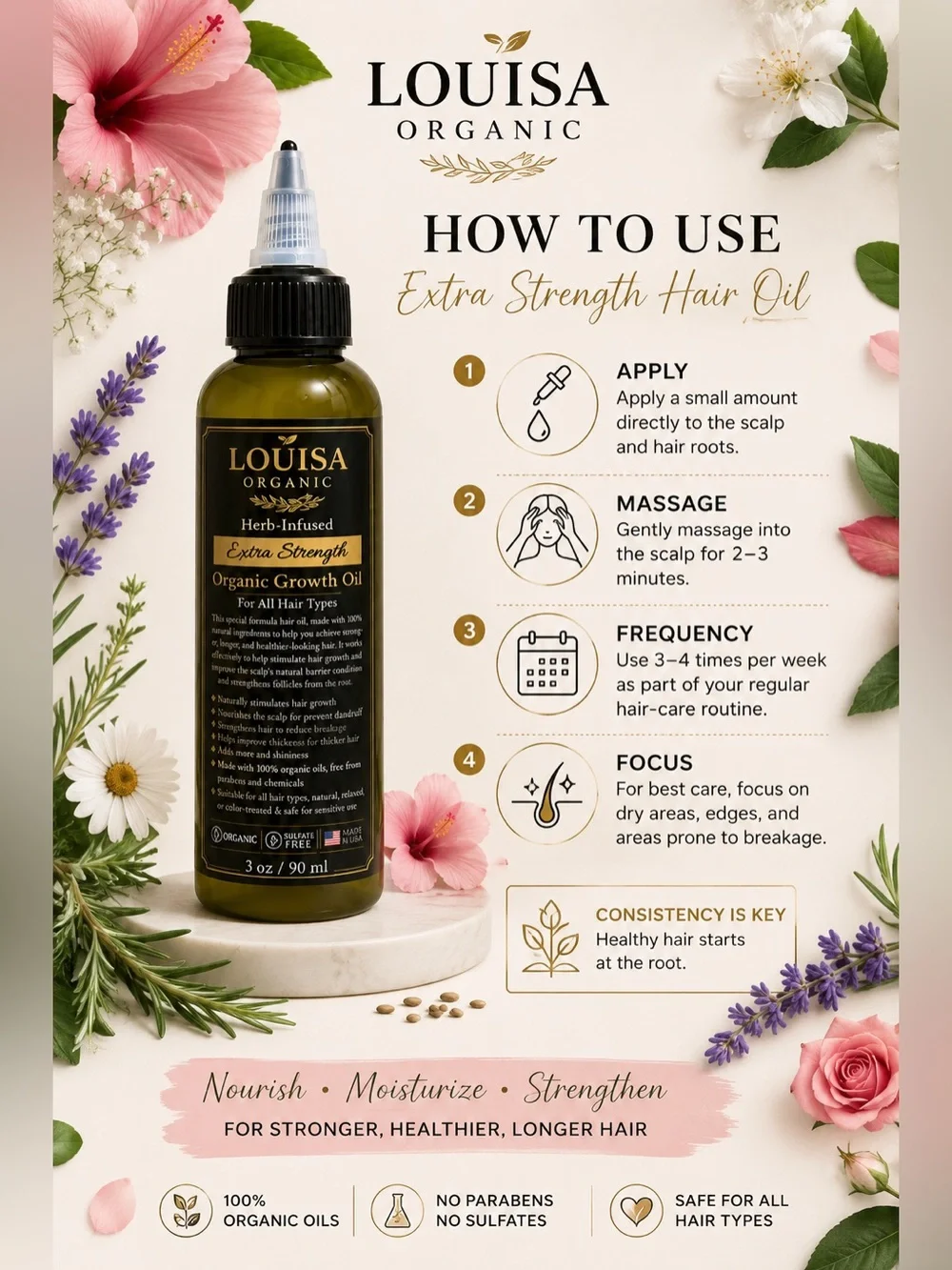 LOUISA ORGANIC EXTRA STRENGTH HAIR OIL – 3 OZ 🌿✨